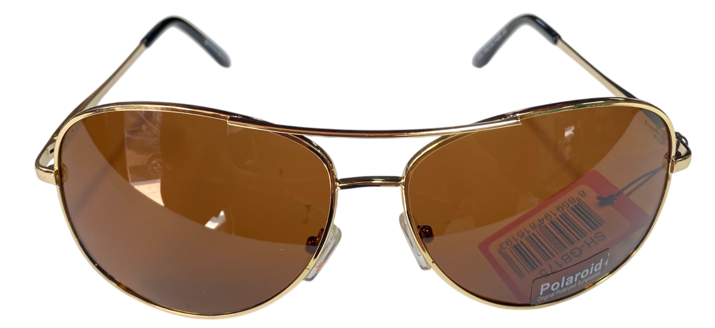 Polaroid aviator-style sunglasses featuring gold frames and brown lenses (1pcs)