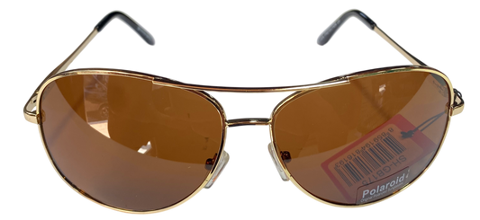 Polaroid aviator-style sunglasses featuring gold frames and brown lenses (1pcs)