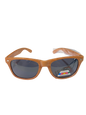 Wooden-framed sunglasses with dark lenses on a white background