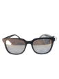 Black sunglasses with reflective lenses on a white background