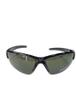 Black sunglasses with green lenses on a white background